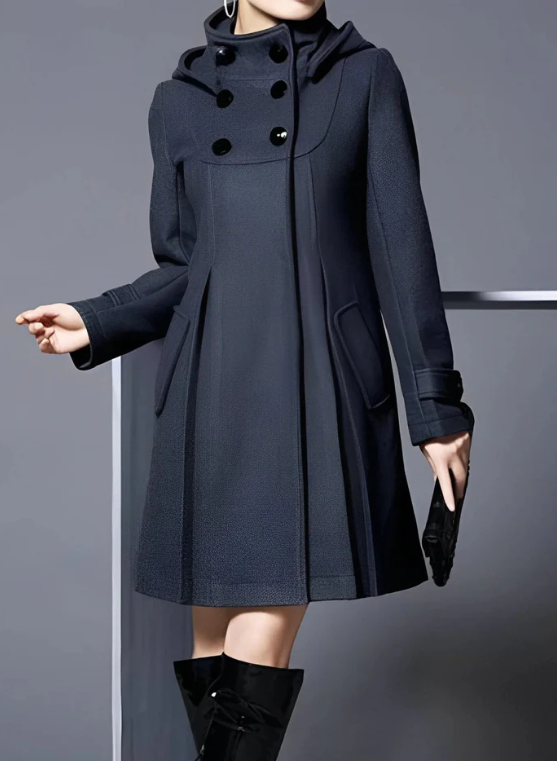Elara | Zweireihiger Mantel mit Kapuze
