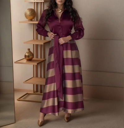 Amara | Satinkleid mit Streifen und Hemdkragen