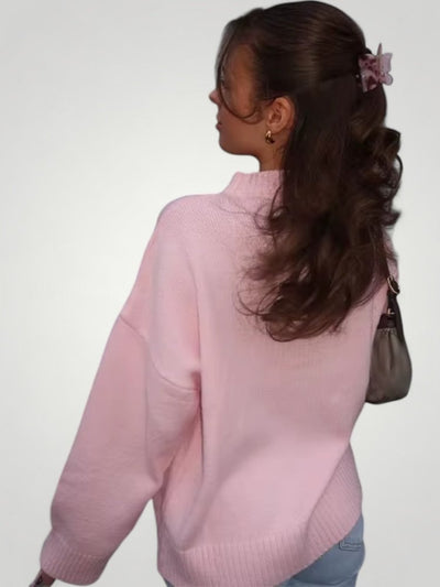 Damenpullover Pink mit Elegantem O-Ausschnitt