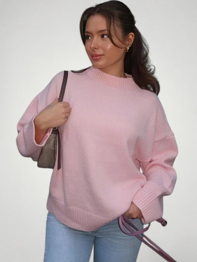 Damenpullover Pink mit Elegantem O-Ausschnitt