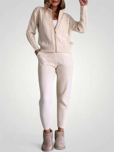 Eleganter Jacquard Pullover Cardigan mit Twist