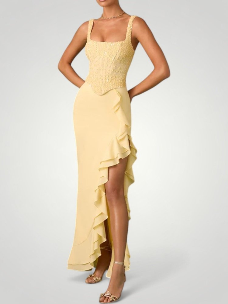 Elegantes Rüschendress mit Rückenausschnitt für Sommerpartys