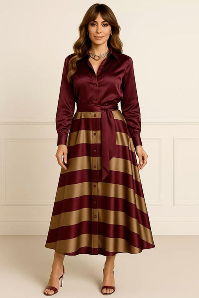 Amara | Satinkleid mit Streifen und Hemdkragen