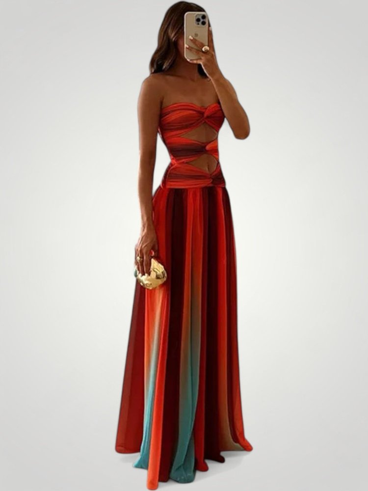 Maxikleid Sommer mit Trägerlosem Herz-Ausschnitt