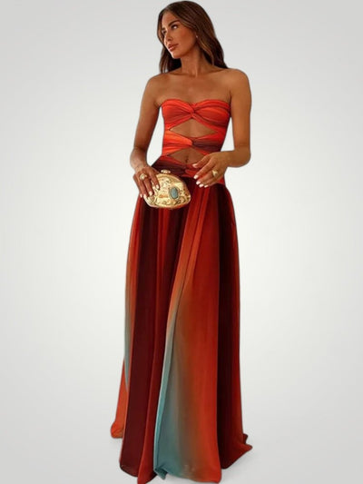 Maxikleid Sommer mit Trägerlosem Herz-Ausschnitt