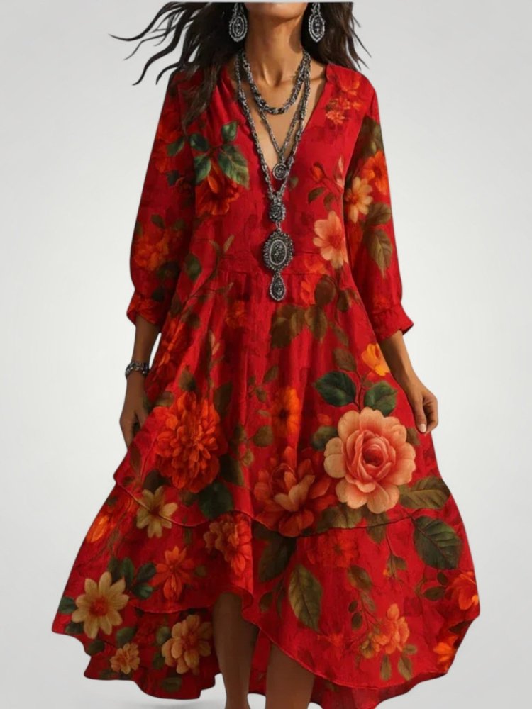 Maxikleid Sommer mit Vintage Blumenmuster