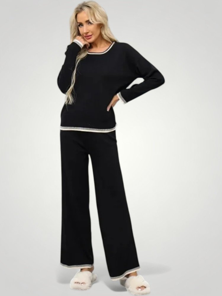 Zweiteiliges Set mit V-Ausschnitt und Farbblockdesign