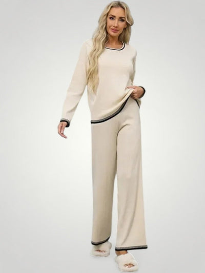 Zweiteiliges Set mit V-Ausschnitt und Farbblockdesign