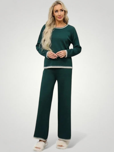 Zweiteiliges Set mit V-Ausschnitt und Farbblockdesign